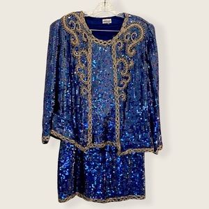 Vintage Judith Ann Creations Sequin Beaded 3 Piece Suit Set Sz XS
